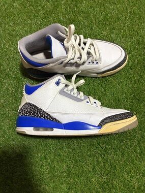 Jordan White Grey Black with Blue Jumpman Sneakers